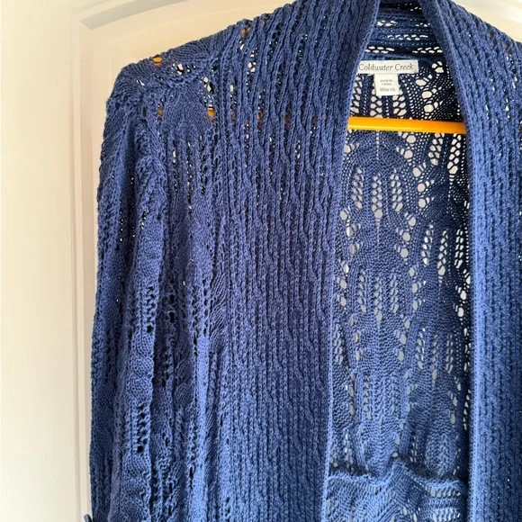 Coldwater Creek Deep Blue Knit Open-Front Asymmetrical Cardigan - Picture 4 of 6